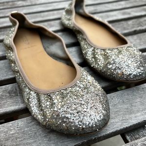 J CREW glitter ballet flats - silver + gold made in Italy - size 9 women’s $128